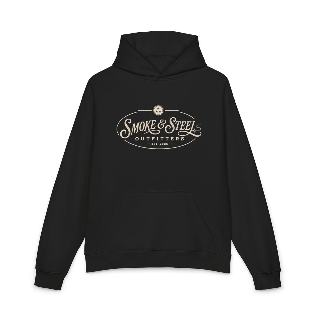 Pitmaster Skull BBQ hoodie worn, lifestyle photo