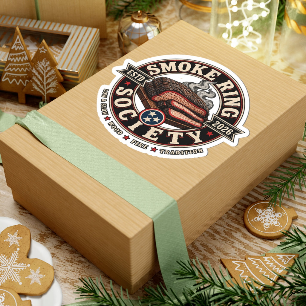 Smoke Ring Society Kiss-Cut Sticker — BBQ Brisket Smoking Emblem
