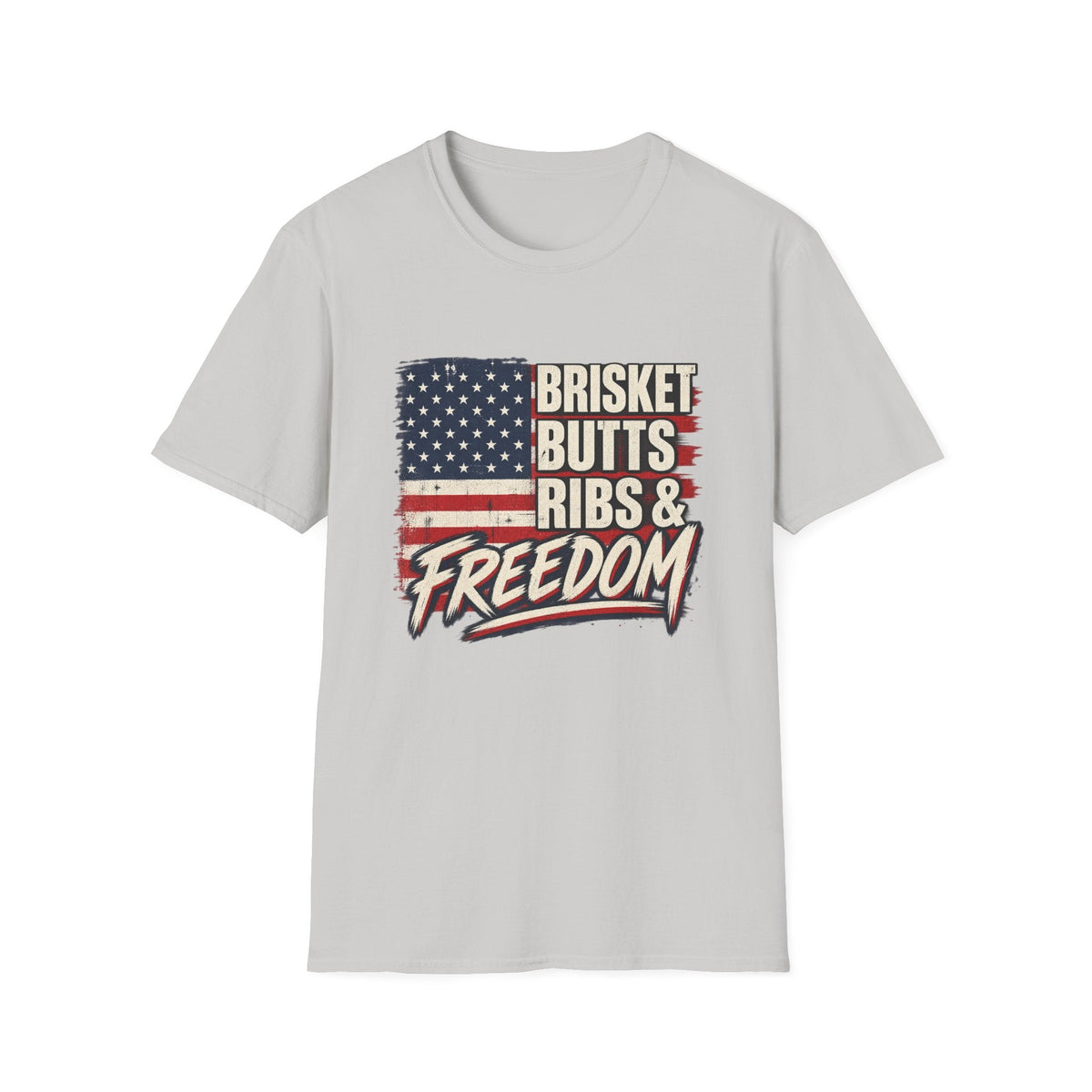 Brisket Butts Ribs & Freedom BBQ t-shirt color options
