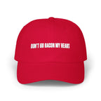 Camo Dad Cap "Don't Go Bacon My Heart" embroidered BBQ hat worn, lifestyle photo
