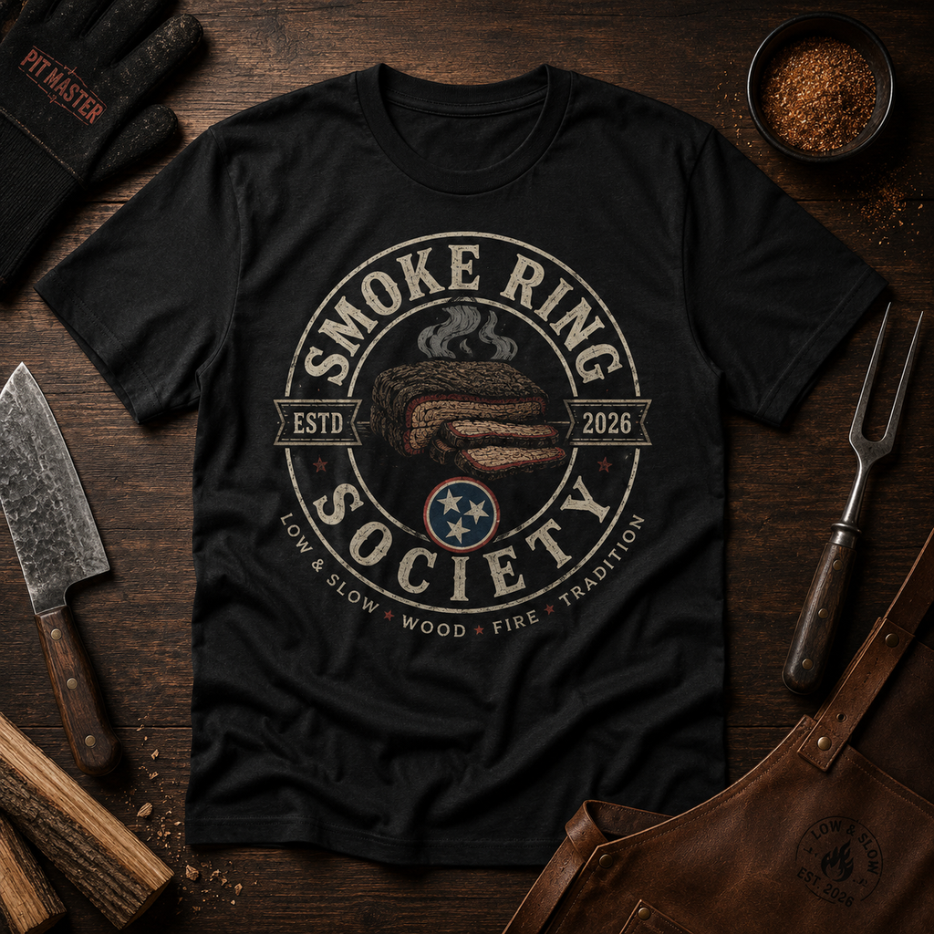 Sliced brisket and a Tennessee tri-star on a vintage Smoke Ring Society emblem