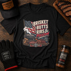 Brisket, Butts, Ribs & Freedom BBQ t-shirt worn, front view