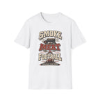 Smoke Meat & Football t-shirt, vintage grill graphic, front view