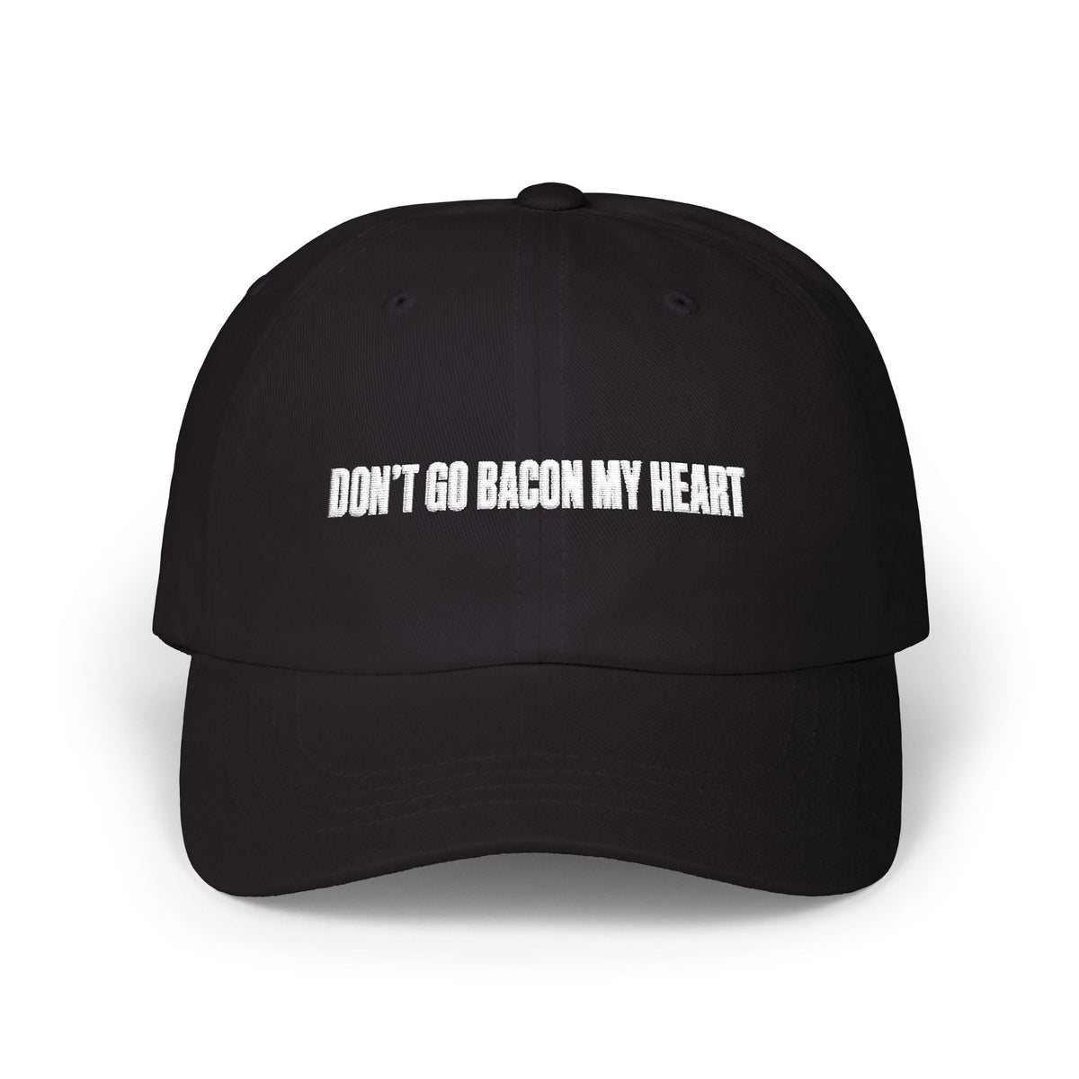 Camo Dad Cap "Don't Go Bacon My Heart" embroidered BBQ hat, side view