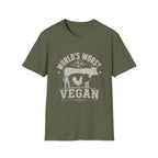 World's Worst Vegan t-shirt, folded flat lay