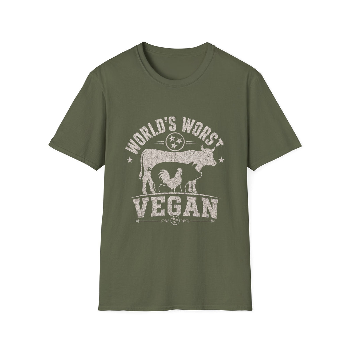 World's Worst Vegan t-shirt, folded flat lay