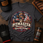 Pitmaster Skull BBQ t-shirt on hanger
