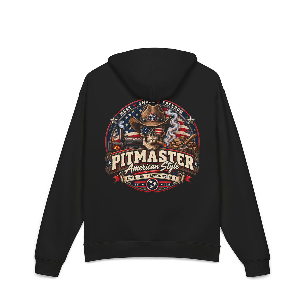 Pitmaster Skull BBQ hoodie, front view