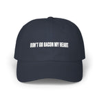Camo Dad Cap "Don't Go Bacon My Heart" embroidered BBQ hat, close-up embroidery detail