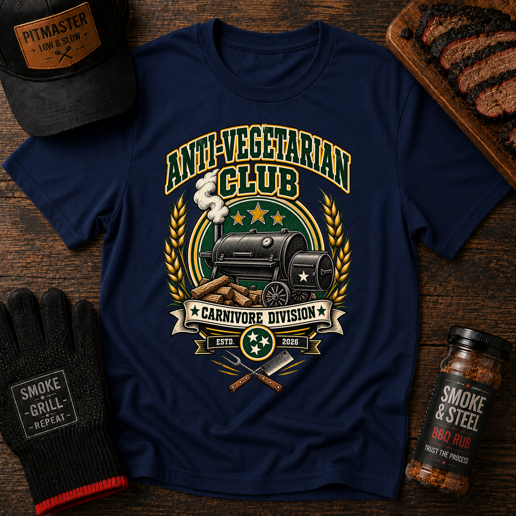 Anti-Vegetarian Club Meat Lover T-Shirt – Vintage Anti-Vegetarian Club tee for meat lovers and grill fans