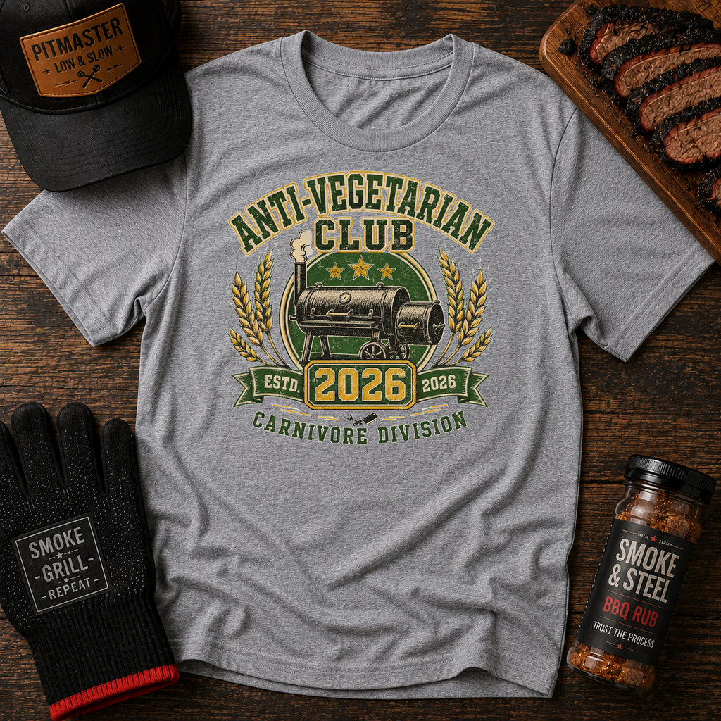 Anti-Vegetarian Club Carnivore Division 2026 T-Shirt – Vintage grill-style tee for proud carnivores
