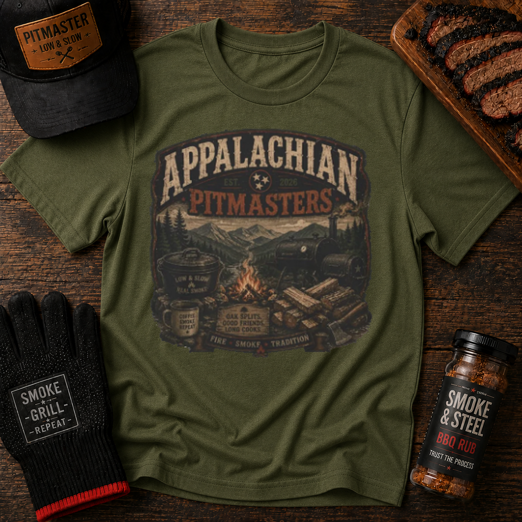 Appalachian Pitmasters vintage t-shirt, Military Green colorway