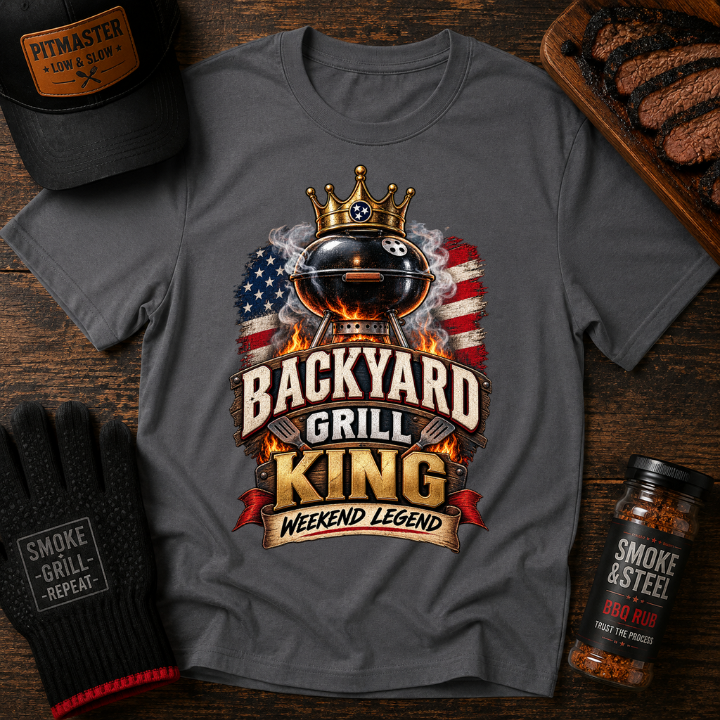 Backyard Grill King T-Shirt — Patriotic BBQ Weekend Legend Tee – Patriotic BBQ tee for weekend grill legends