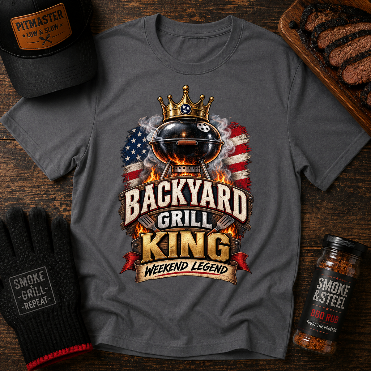 Backyard Grill King T-Shirt — Patriotic BBQ Weekend Legend Tee – Patriotic BBQ tee for weekend grill legends