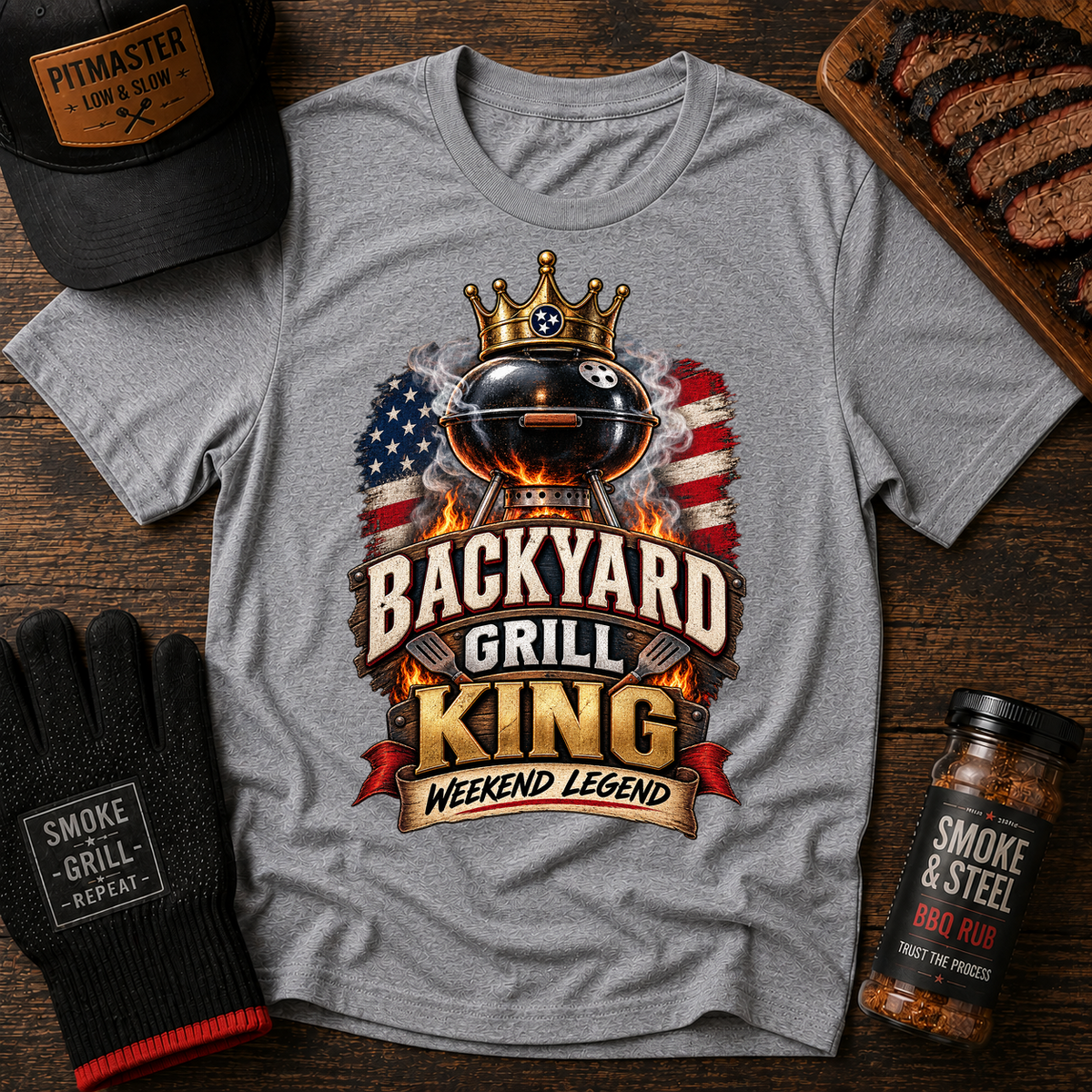 Backyard Grill King T-Shirt — Patriotic BBQ Weekend Legend Tee