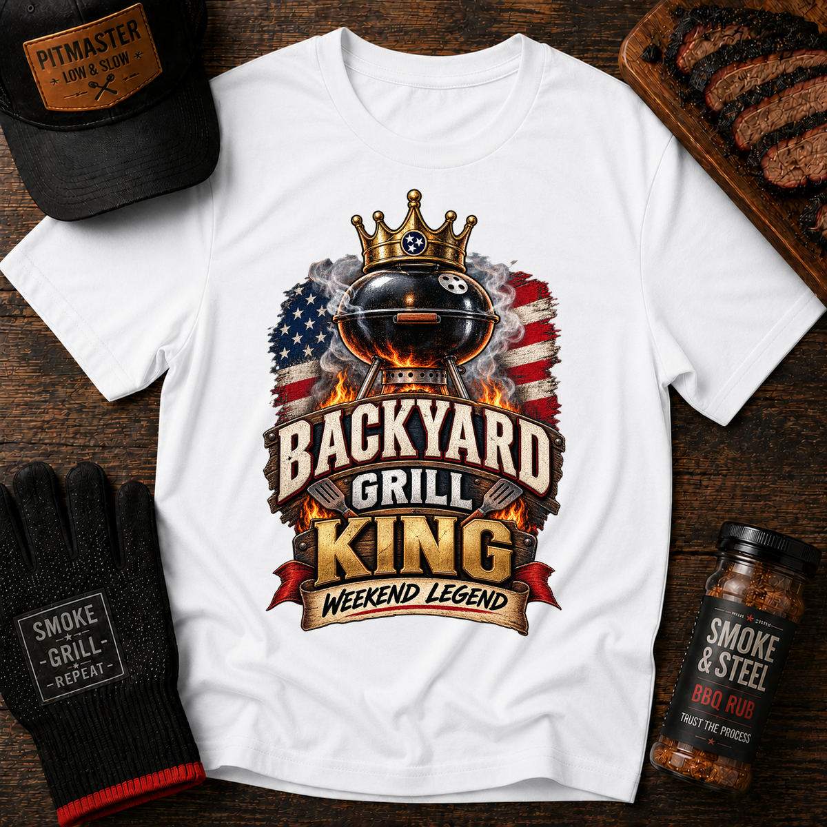 Backyard Grill King T-Shirt — Patriotic BBQ Weekend Legend Tee