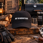 Camo Dad Cap "Don't Go Bacon My Heart" embroidered BBQ hat, front view