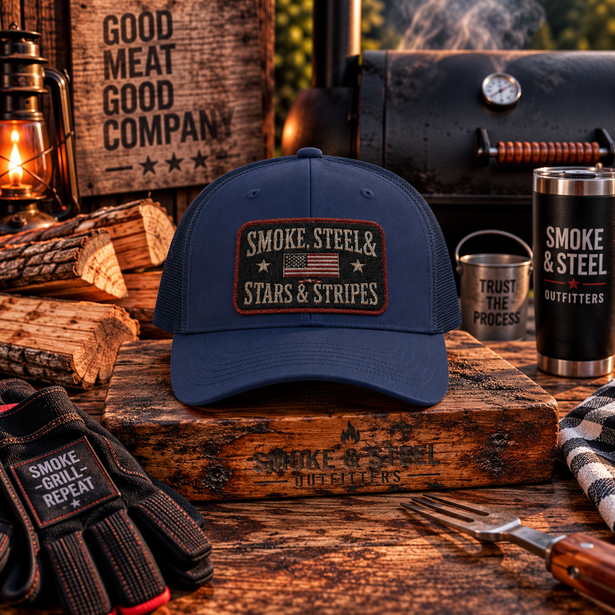 Smoke, Steel & Stars trucker cap color options