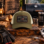 Smoke, Steel & Stars trucker cap, Khaki colorway