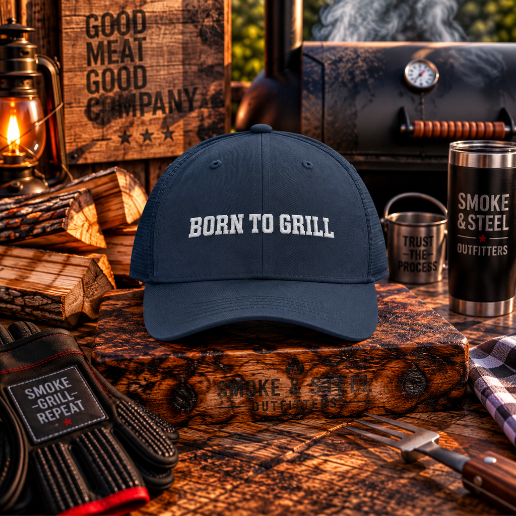 Camo Dad Cap "Born to Grill" embroidered BBQ hat color options