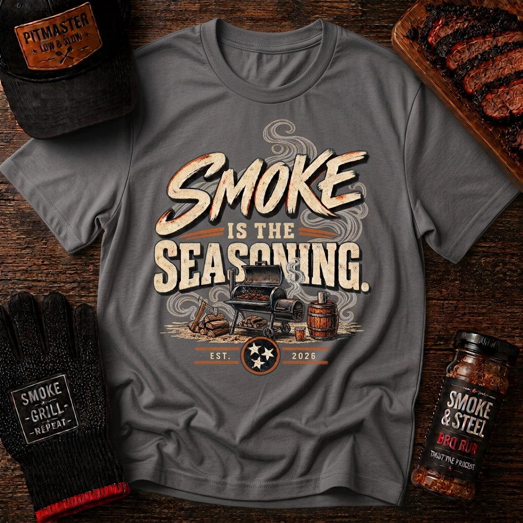 Smoke Is The Seasoning BBQ t-shirt, retro barbecue graphic