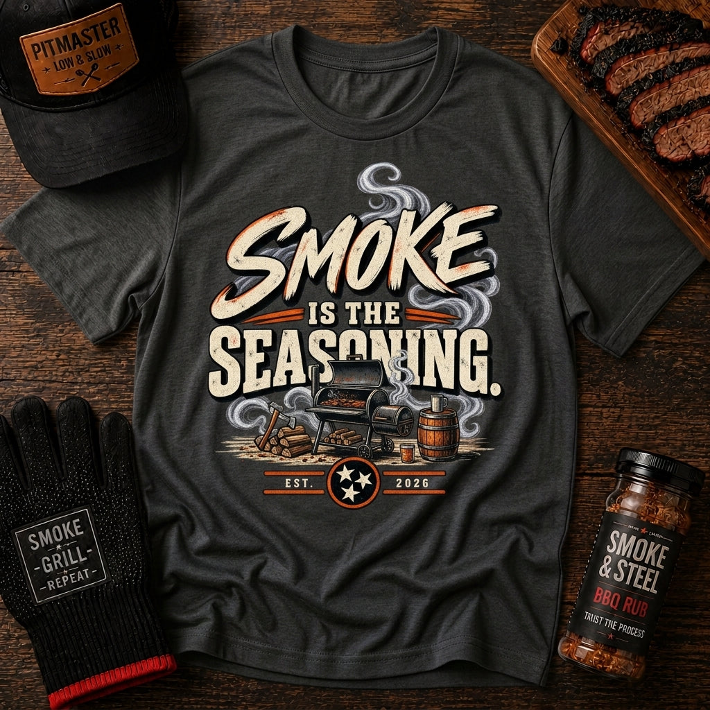 Smoke Is The Seasoning BBQ t-shirt lifestyle photo