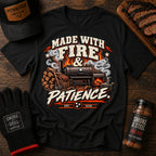 Made With Fire & Patience BBQ t-shirt, Black colorway