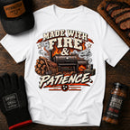Made With Fire & Patience BBQ t-shirt, White colorway