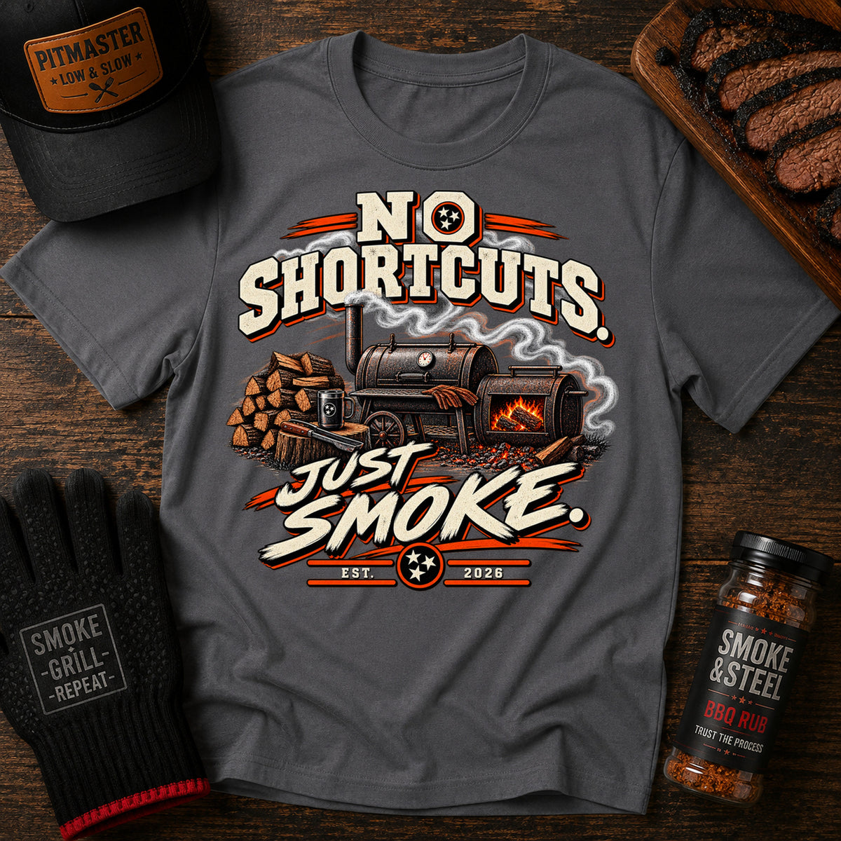 No Shortcuts Just Smoke t-shirt, Charcoal colorway