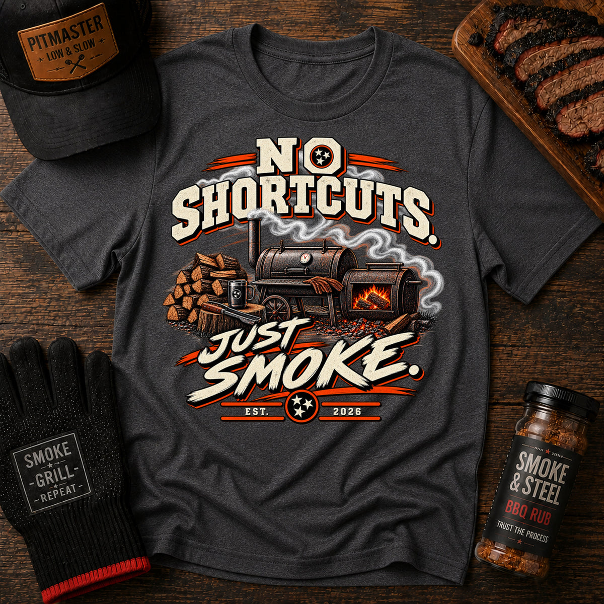 No Shortcuts Just Smoke t-shirt, Dark Heather colorway