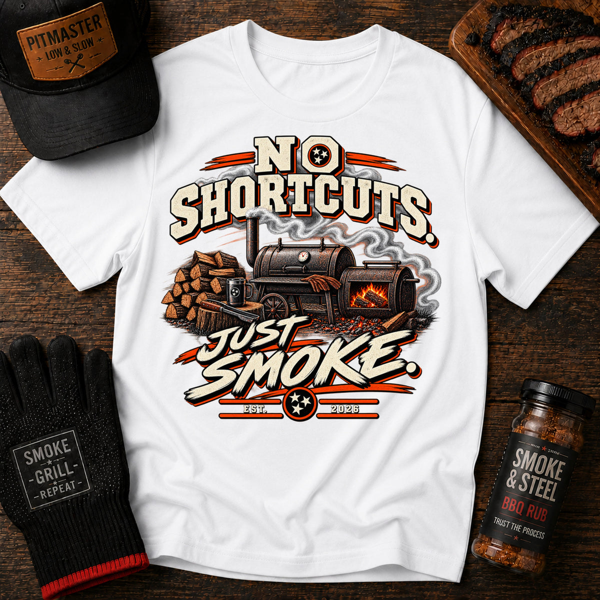 No Shortcuts Just Smoke t-shirt, White colorway