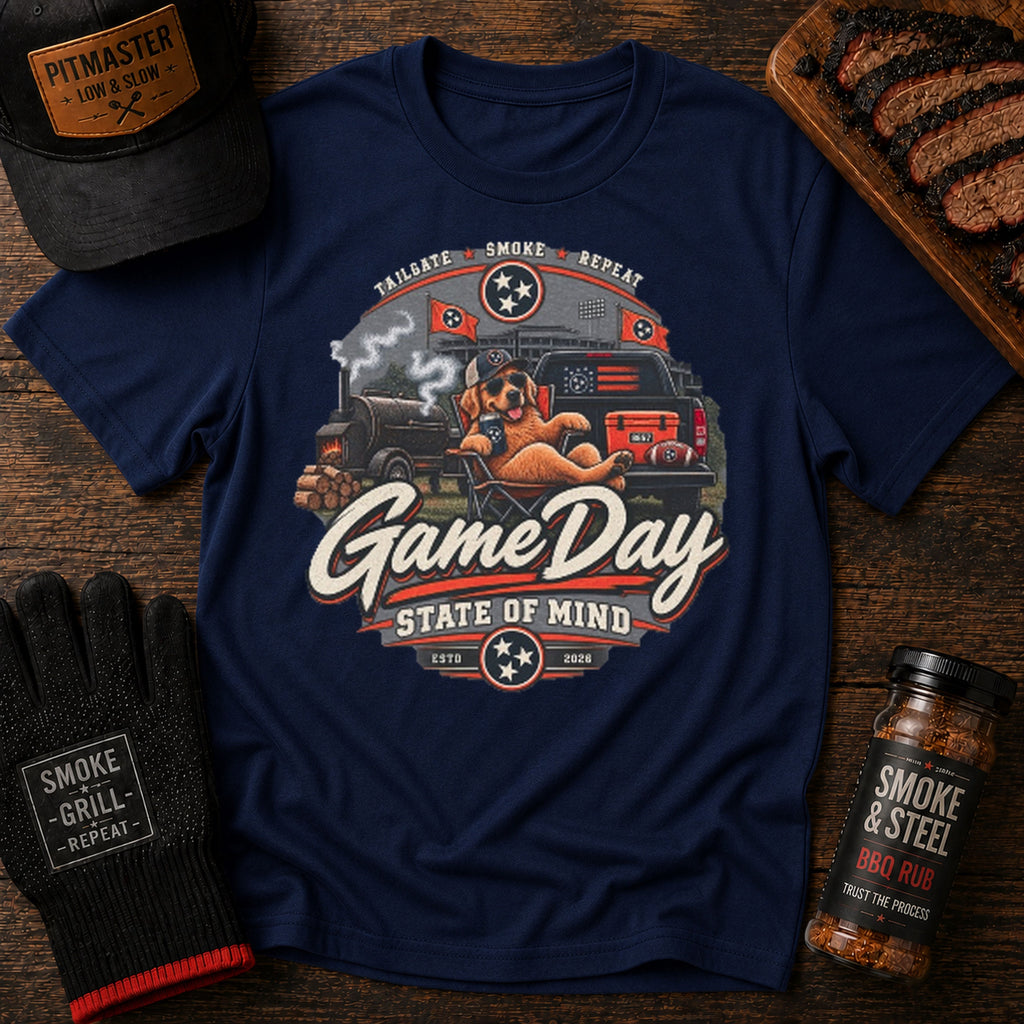 Game Day Smoky BBQ tailgate t-shirt, Navy colorway