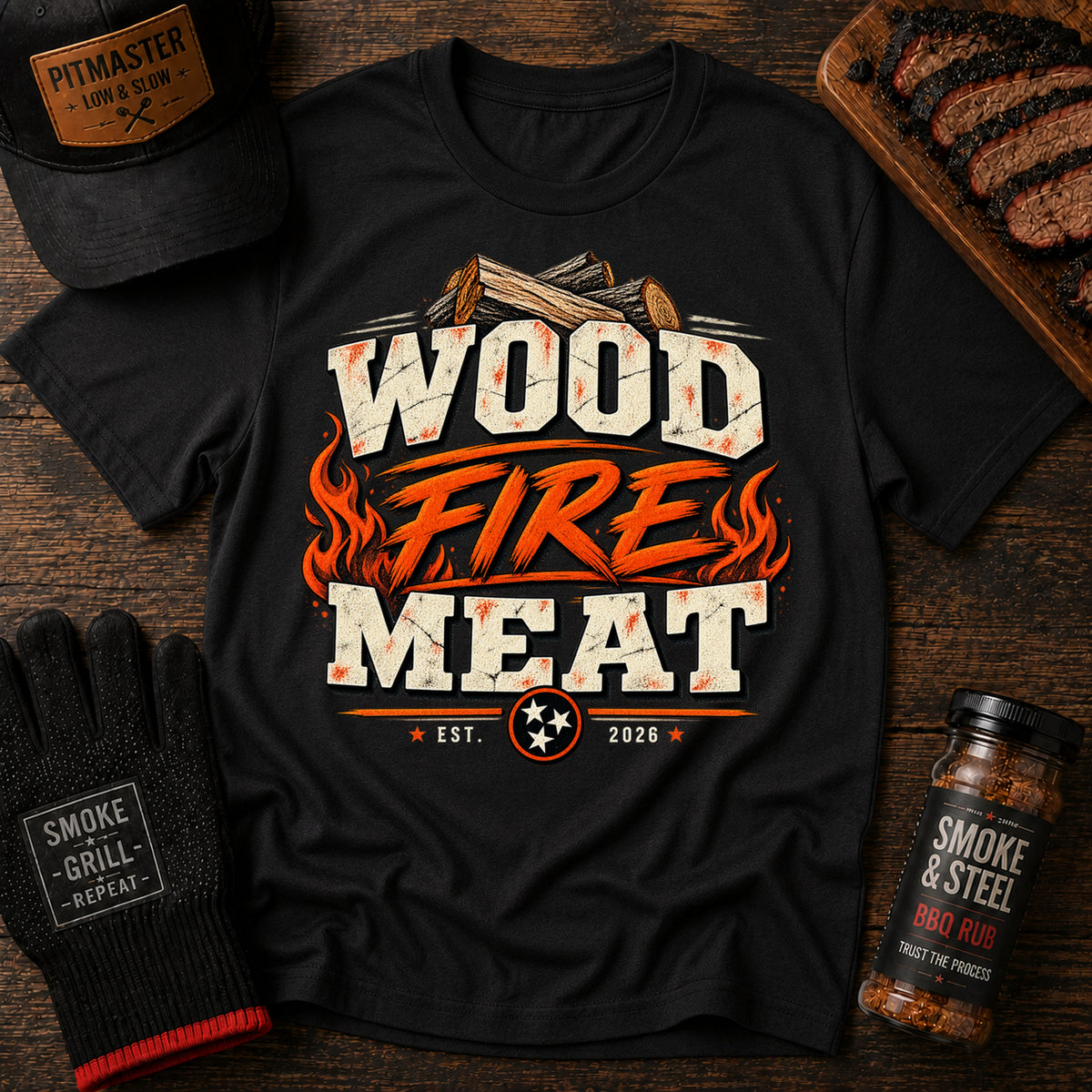 Wood Fire Meat BBQ T-Shirt