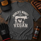 World's Worst Vegan t-shirt, Graphite Heather colorway