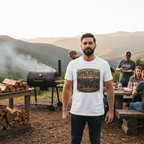 Adult wearing an Appalachian Pitmasters tee at a mountain barbecue gathering